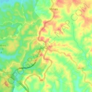 Minas Jaya地形图、海拔、地势