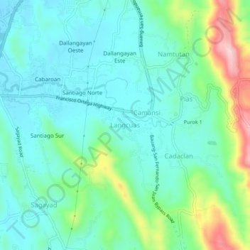 Langcuas地形图、海拔、地势