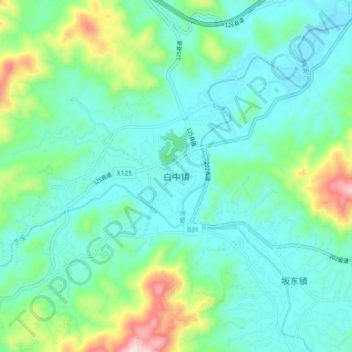白中镇地形图、海拔、地势
