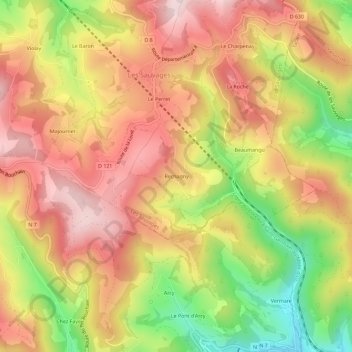 Rechagny地形图、海拔、地势