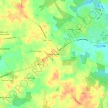 Davidsonville地形图、海拔、地势