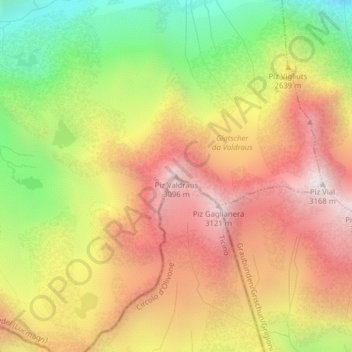 Piz Valdraus地形图、海拔、地势