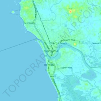 Aluthgama地形图、海拔、地势