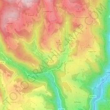Hierbach地形图、海拔、地势