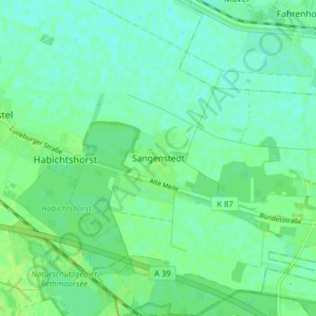 Sangenstedt地形图、海拔、地势