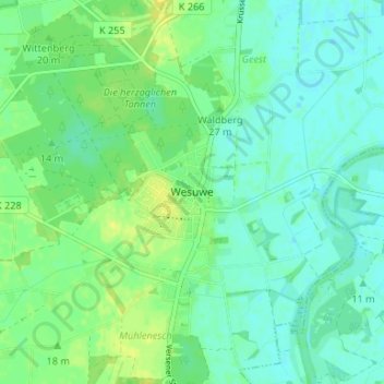 Wesuwe地形图、海拔、地势