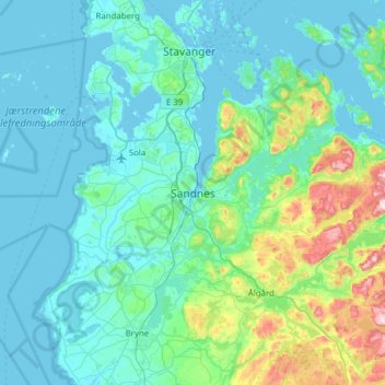 Sandnes地形图、海拔、地势