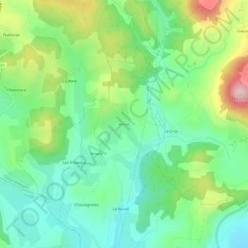 Anviac地形图、海拔、地势