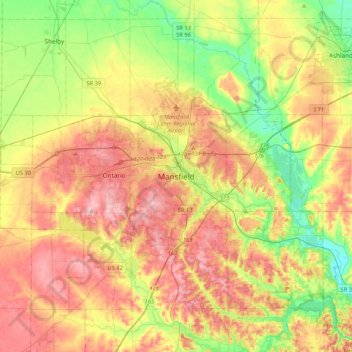 Mansfield地形图、海拔、地势
