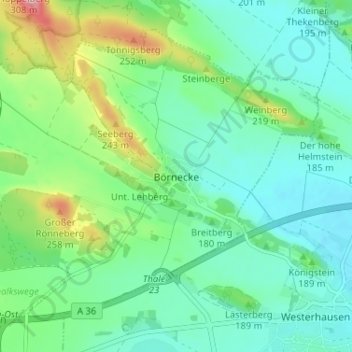 Börnecke地形图、海拔、地势