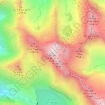 Pic de Hourgade地形图、海拔、地势