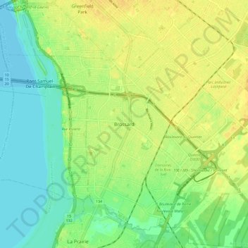 Brossard地形图、海拔、地势