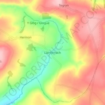 Llanfyrnach地形图、海拔、地势