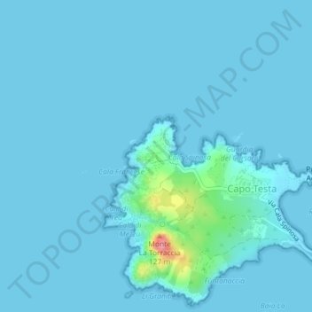 Capo Testa地形图、海拔、地势