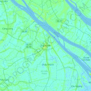 Trà Vinh地形图、海拔、地势