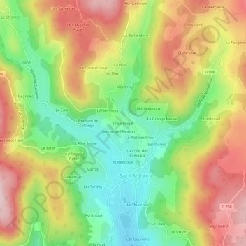 Croix Dugat地形图、海拔、地势