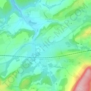 Crevans地形图、海拔、地势