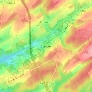 Conjoux地形图、海拔、地势