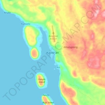 Kandrian地形图、海拔、地势