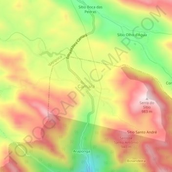Camará地形图、海拔、地势