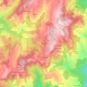 Le Mazel地形图、海拔、地势