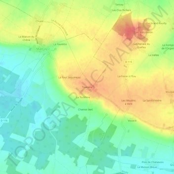 Touraine地形图、海拔、地势