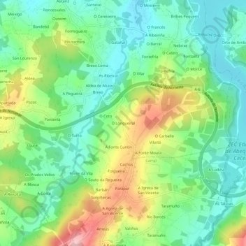 O Longueiral地形图、海拔、地势