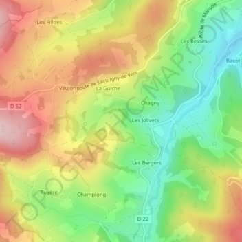 Aux Chaux Seignet地形图、海拔、地势