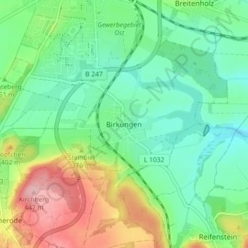 Birkungen地形图、海拔、地势