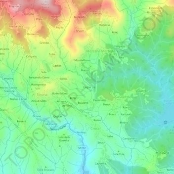 Cagne地形图、海拔、地势