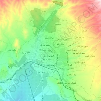 مراغه地形图、海拔、地势