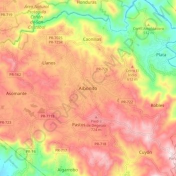 Aibonito地形图、海拔、地势