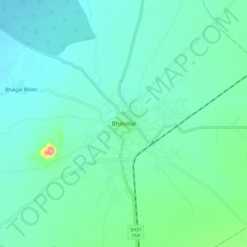 Bhinmal地形图、海拔、地势