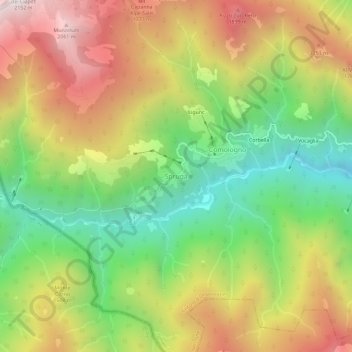 Spruga地形图、海拔、地势