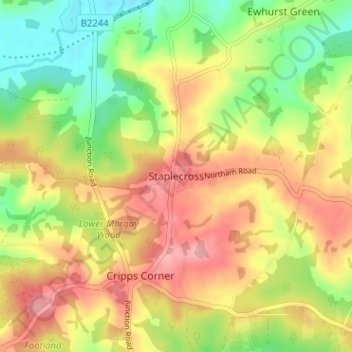 Staplecross地形图、海拔、地势