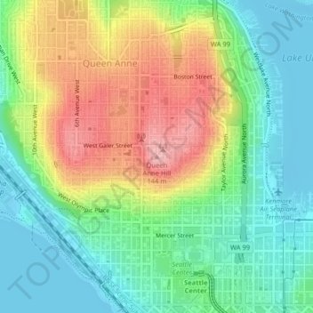 Queen Anne Hill地形图、海拔、地势