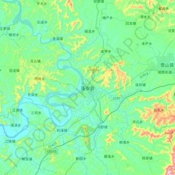 蓬安县地形图、海拔、地势