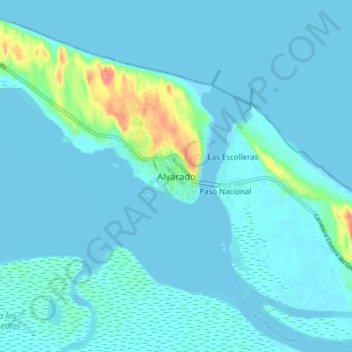 Alvarado地形图、海拔、地势