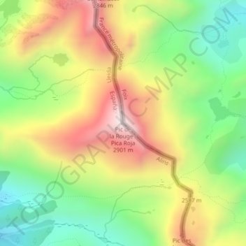 Pic de la Soucarrane ou de la Rouge地形图、海拔、地势