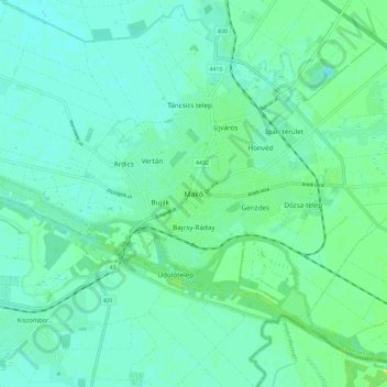 Makó地形图、海拔、地势