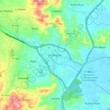 Humacao地形图、海拔、地势