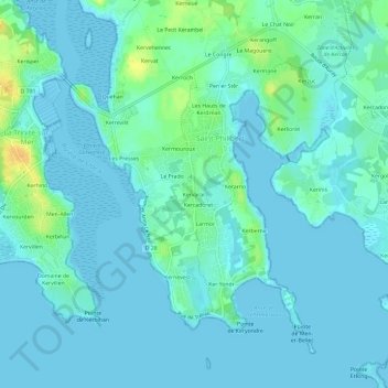 Kervarail地形图、海拔、地势