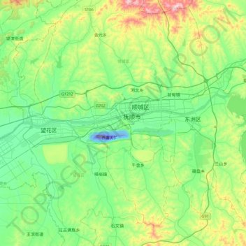 新抚区地形图、海拔、地势