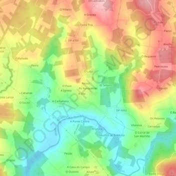 As Xunqueiras地形图、海拔、地势