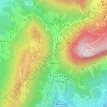 Col de Vence地形图、海拔、地势
