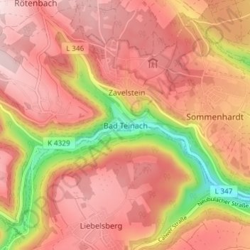 Bad Teinach地形图、海拔、地势