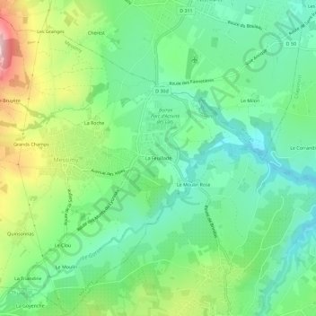 La Feuillade地形图、海拔、地势