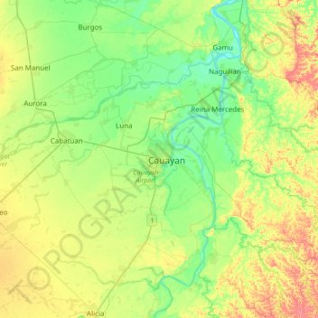 Cauayan地形图、海拔、地势
