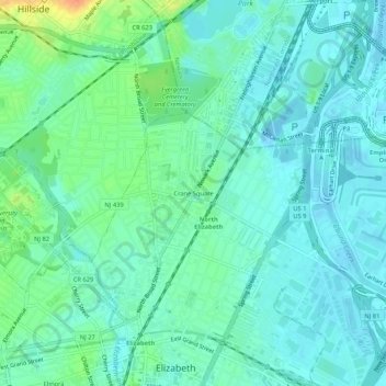 Crane Square地形图、海拔、地势