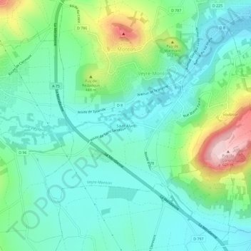 Saint-Alyre地形图、海拔、地势